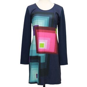 Desigual Dress Ymanga Long Sleeve Colorblock Art Women's Large Bodycon Stretch